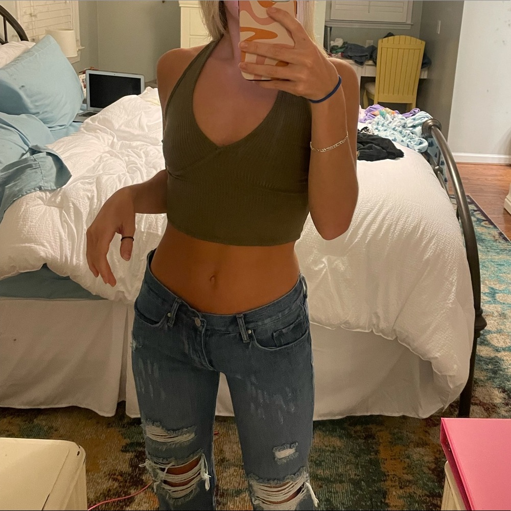 Olive green halter crop top